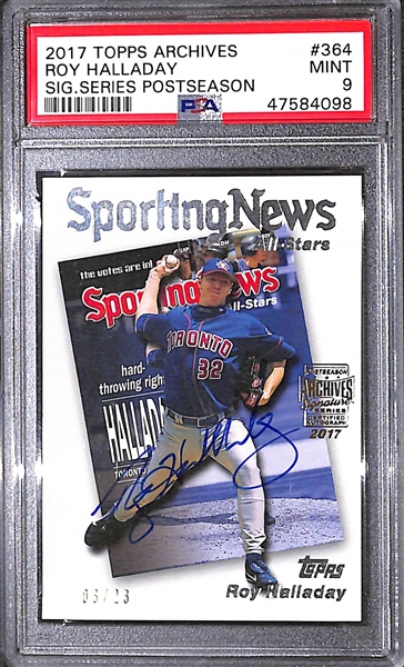2017 Topps Archives Roy Halladay (HOF) Signature Series Post Season Autograph #ed 3/23 (d. 2017) Graded PSA 9