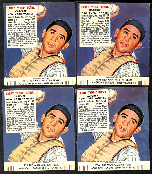 Lot of (7) 1952 Red Man with Tabs - (4) Yogi Berra & (3) Stan Musial