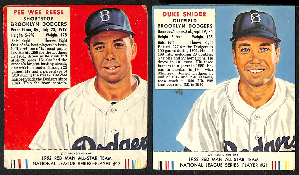 Lot of (14) 1952 Red Man Cards with Tabs w. PeeWee Reese