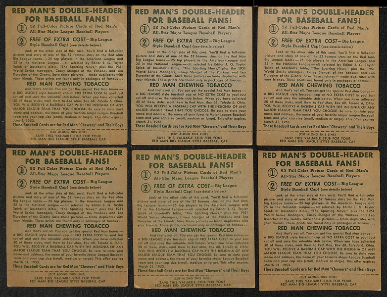 Lot of (14) 1952 Red Man Cards with Tabs w. PeeWee Reese