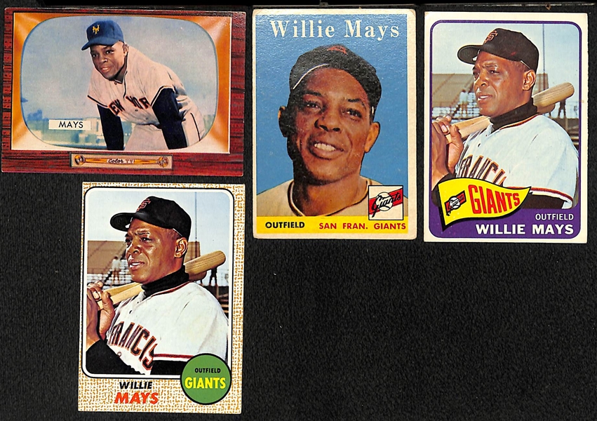 Lot of (4) Willie Mays Cards w. 1955 Bowman
