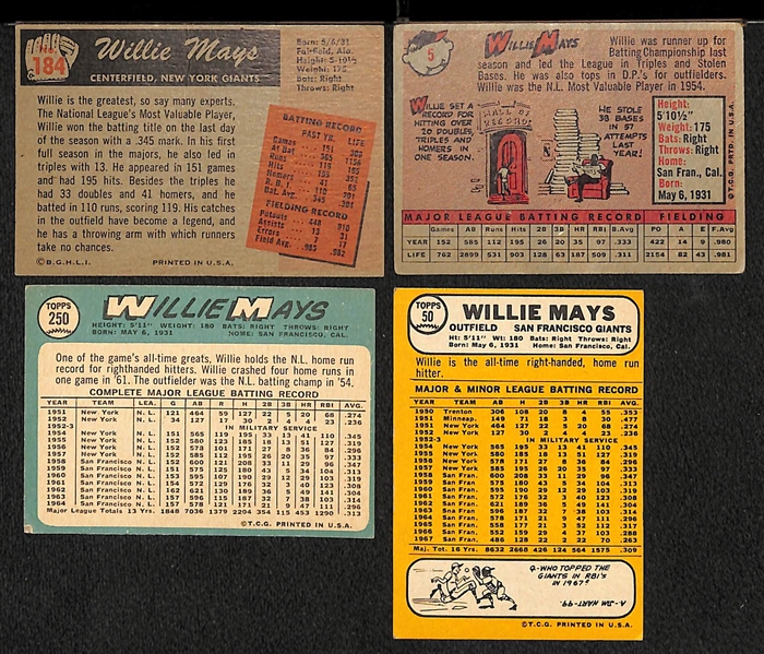 Lot of (4) Willie Mays Cards w. 1955 Bowman