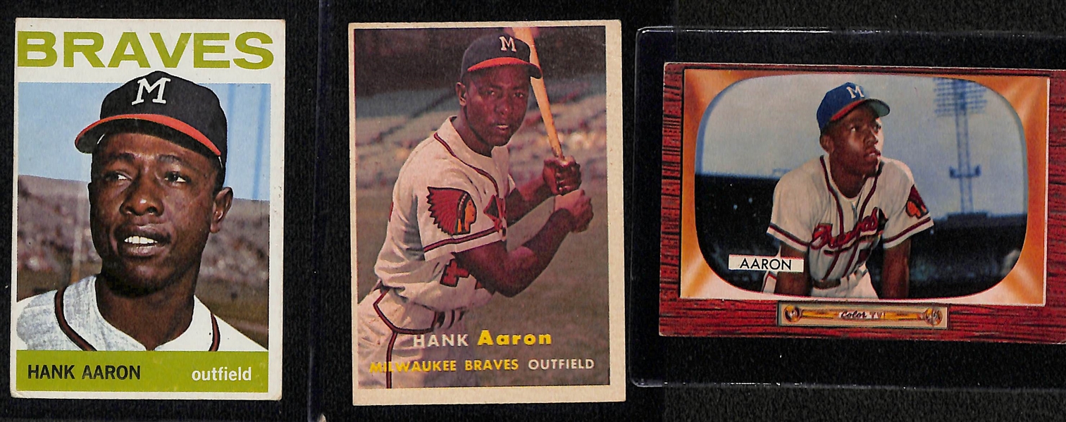 Lot of (3) Vintage Hank Aaron Cards & (5) Vintage Yogi Berra Cards w. 1955 Bowman Hank Aaron