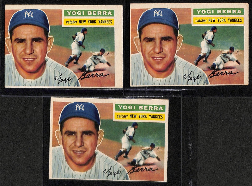 Lot of (3) Vintage Hank Aaron Cards & (5) Vintage Yogi Berra Cards w. 1955 Bowman Hank Aaron