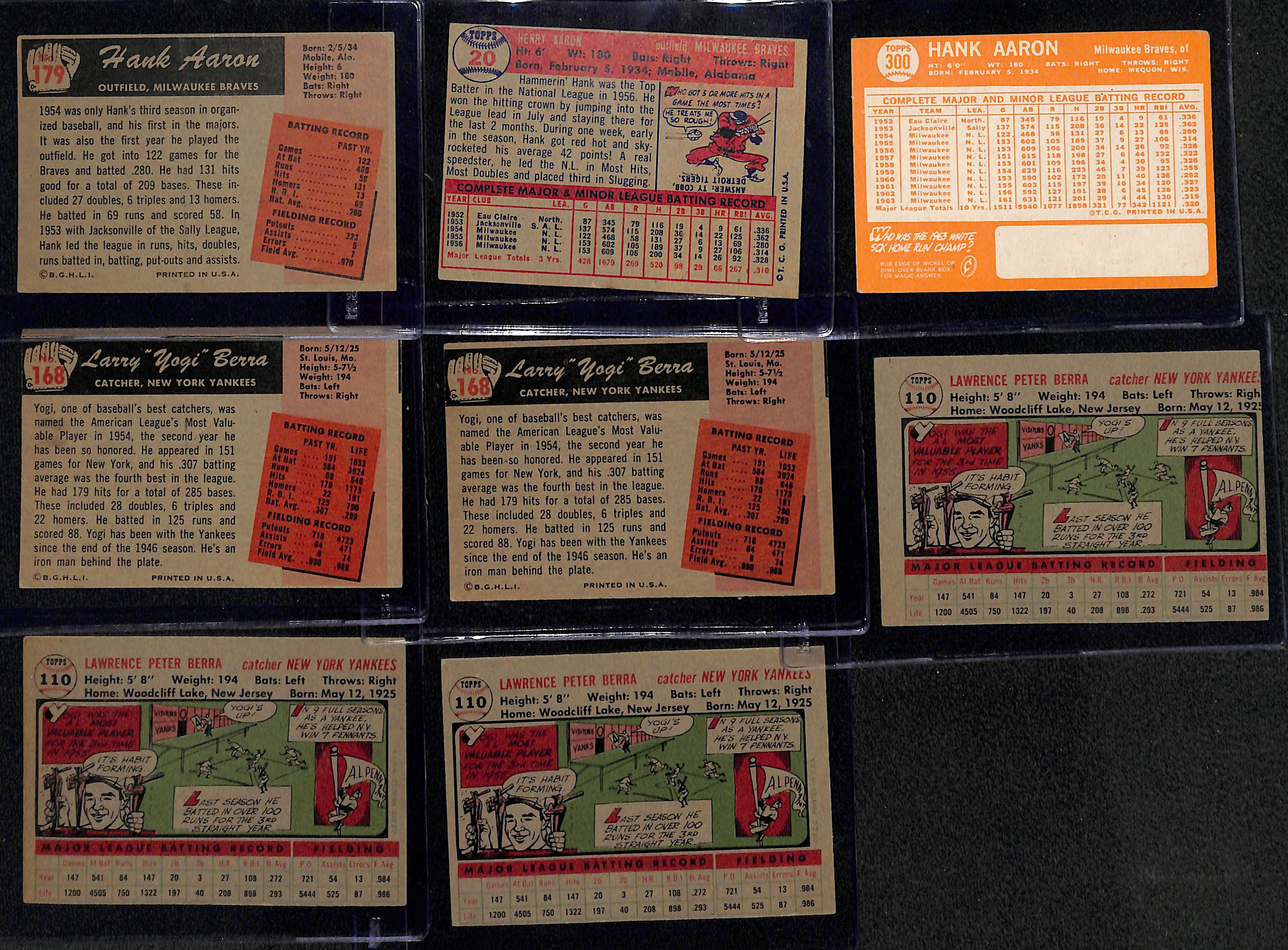 Lot Detail - Lot of (3) Vintage Hank Aaron Cards & (5) Vintage Yogi
