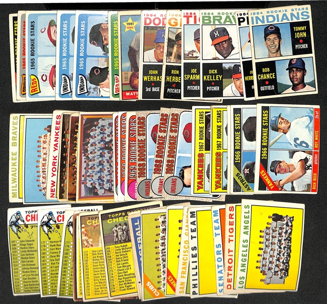 Lot of (59) Vintage Rookie, Team, & Checklist Topps Cards from 1957-1969 w. 1964 Tommy John Rookie Card