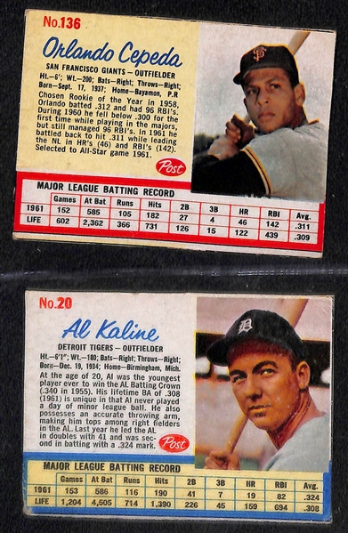 Lot of (43) 1961 & 1962 Post Cereal Baseball Cards w. 1961 Hank Aaron