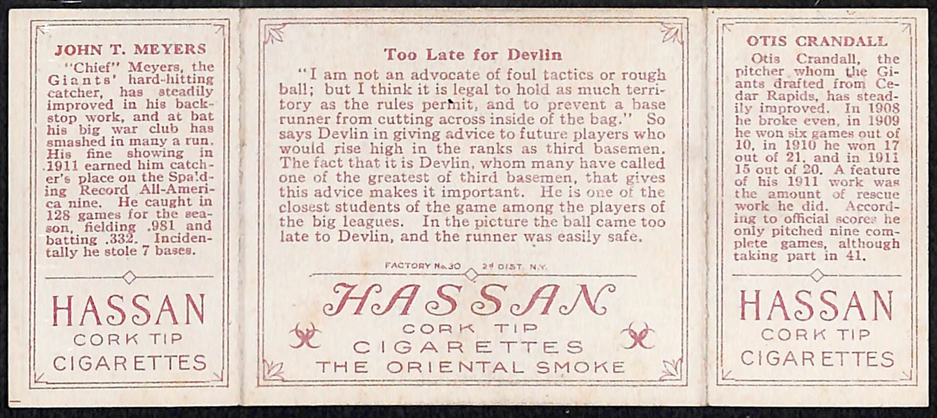 1912 T202 Hassan Triple Folder Too Late For Devlin