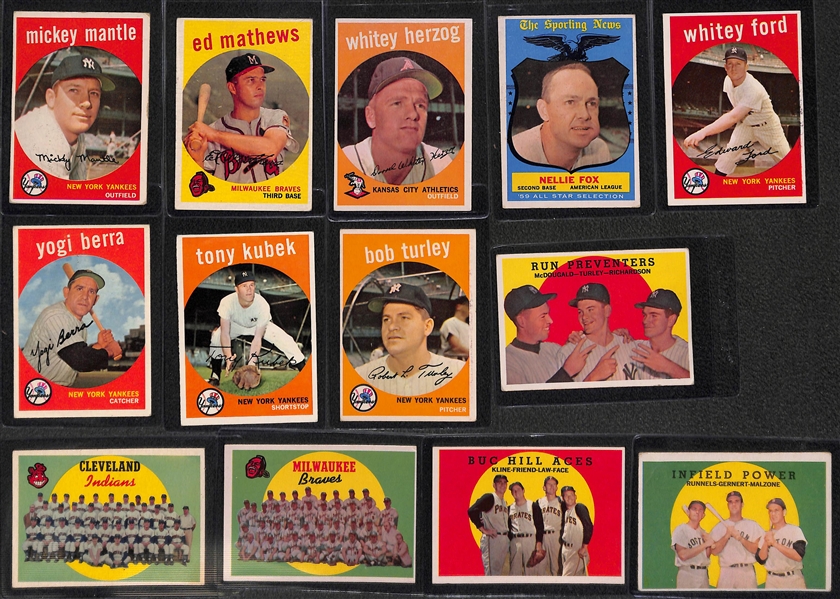 1959 Topps Partial Set of 131 Cards w. Mantle, Stars, & High Numbers