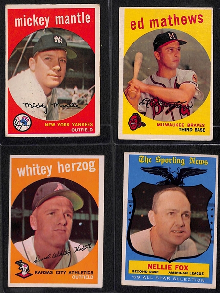 1959 Topps Partial Set of 131 Cards w. Mantle, Stars, & High Numbers