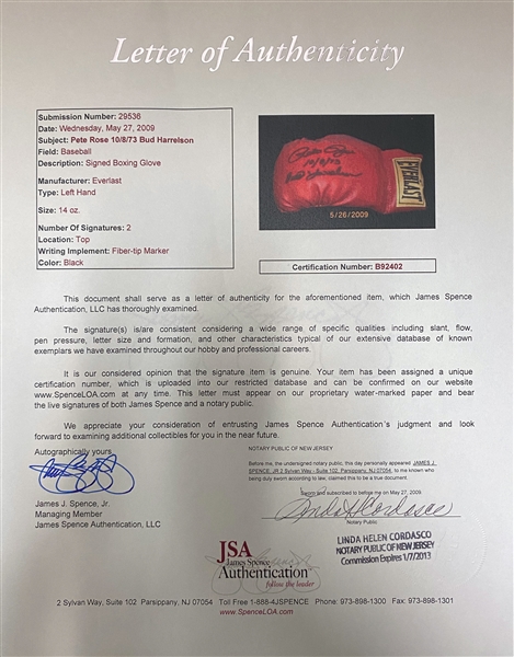 Everlast Boxing Glove Signed by Pete Rose & Bud Harrelson - JSA LOA