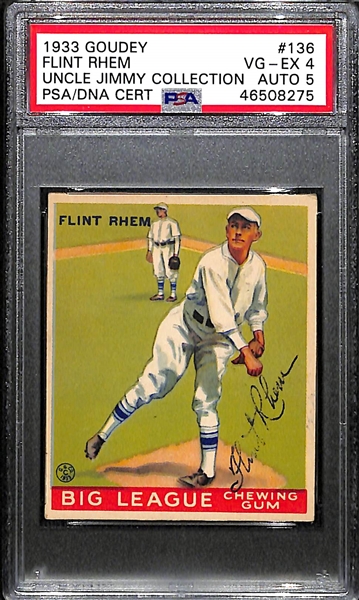 RARE 1933 Goudey Flint Rhem #136 PSA 4 (Autograph Grade 5) - Pop 1 and the ONLY Example to Ever Be PSA/DNA Graded, d. 1969