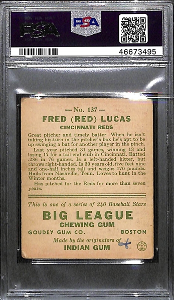 1933 Goudey Red Lucas #137 PSA 3 MK (Autograph Grade 7) - 13 PSA Graded Examples (Only 3 Graded Higher), d. 1986