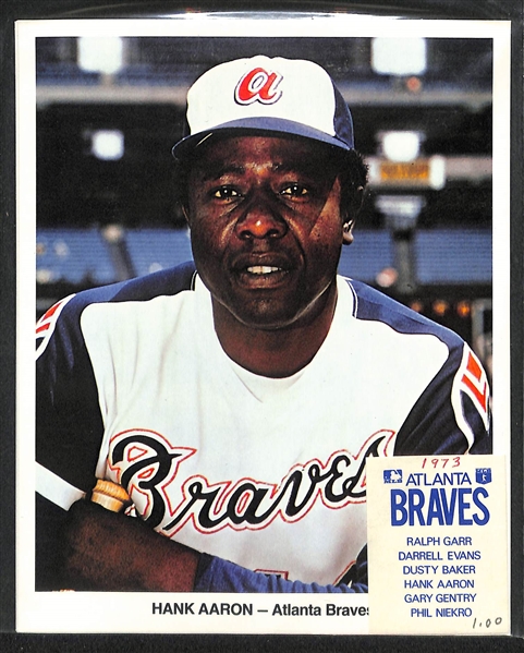 Lot of (9) Baseball Team Issued Photo Packs (2 Yaz, 5 Aaron) w. 1969 Red Sox, 1973 Red Sox, (2) 1972 Braves, (3) 1973 Braves, 1969 Tigers, 1969 Twins  
