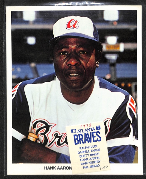 Lot of (9) Baseball Team Issued Photo Packs (2 Yaz, 5 Aaron) w. 1969 Red Sox, 1973 Red Sox, (2) 1972 Braves, (3) 1973 Braves, 1969 Tigers, 1969 Twins  
