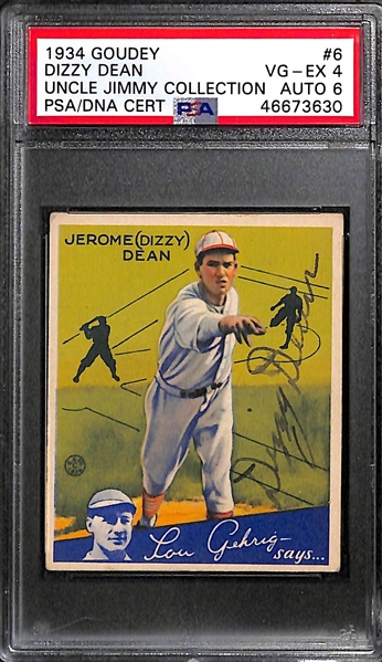 1934 Goudey Dizzy Dean #6 PSA 4 (Autograph Grade 6) - Only 6 PSA/DNA Exist w. Only 1 Graded Higher! (d. 1974)