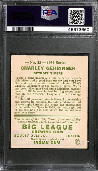 1934 Goudey Charlie Gehringer #23 PSA 1.5 (Autograph Grade 8) - Only 10 PSA/DNA Exist w. Only 3 Graded Higher! (d. 1993)