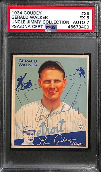 1934 Goudey Gerald Walker #26 PSA 5 (Autograph Grade 7) - Pop 1 - Highest Grade of Only 3 PSA Examples -(d. 1981)