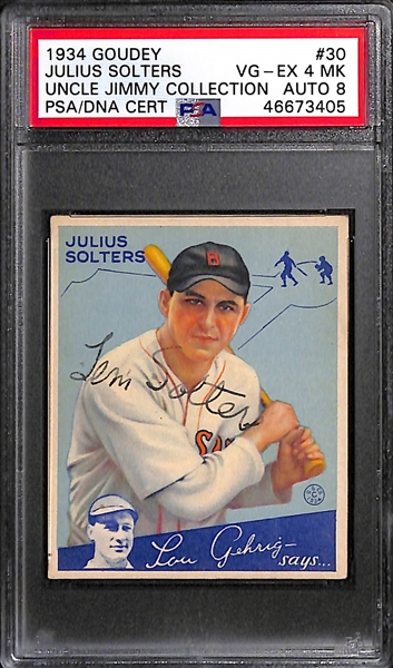 1934 Goudey Julius Solters #30 PSA 4 MK (Autograph Grade 8) - Pop 2 - Highest Grade of Only 4 PSA Examples - (d. 1975)