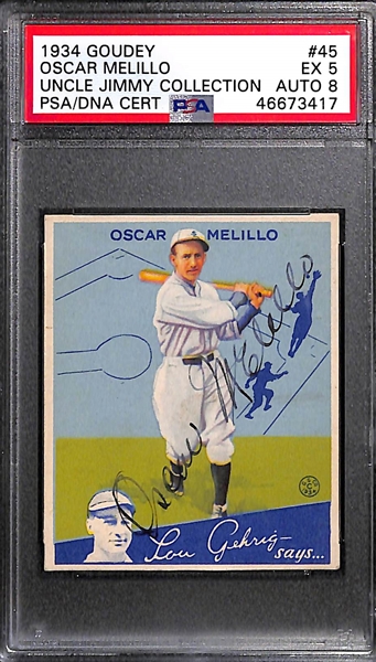 1934 Goudey Oscar Melillo #45 PSA 5  (Autograph Grade 8)  - Pop 1 - Highest Grade of Only 3 PSA Examples - (d. 1963)