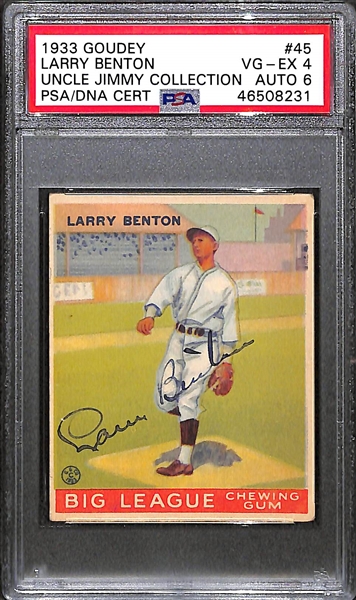 1933 Goudey Larry Benton #45 PSA 4 (Autograph Grade 6) - Pop 1 - Highest Grade of Only 4 PSA Examples - (d. 1953) 