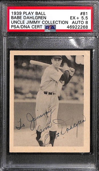 1939 Play Ball Babe Dahlgren #81 PSA 5.5 (Autograph Grade 8) - Pop 1 - Highest Grade of Only 5 PSA Examples - (d. 1996)