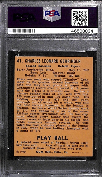 1940 Play Ball Charlie Gehringer #41 PSA Authentic (Autograph Grade 7) - One of Only 5 PSA Graded Examples - (d. 1993)