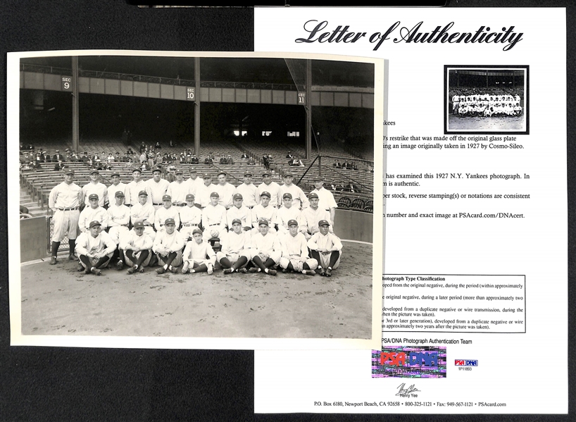 Type 2 Team 8x10 Photo of the 1927 New York Yankees (c. 1960s) W. PSA/DNA LOA - Made Off Original Glass Plate Negative (Cosmo-Sileo)