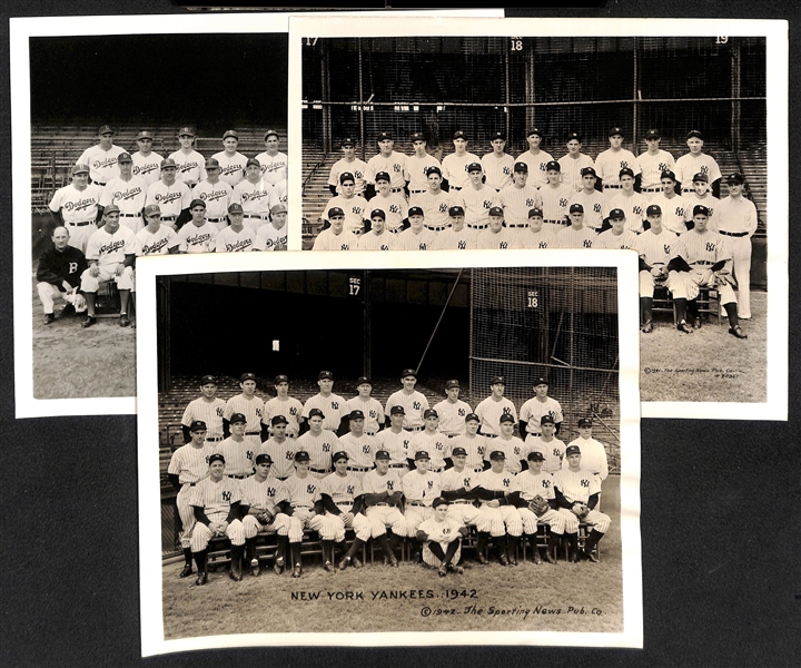 Lot of (3) Original Sporting News 8x10 Team Photos - 1941 Yankees, 1942 Yankees, 1941 Dodgers