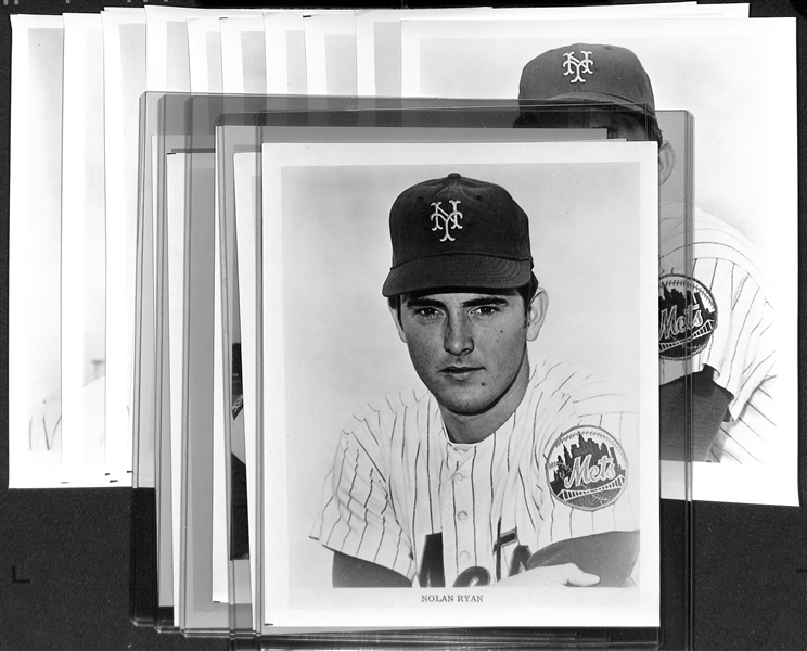 (16) Mets Team Issued Photos (Late 1960s or Early 1970s) w. RARE Nolan Ryan, Tom Seaver, Yogi Berra, Casey Stengel, Warren Spahn