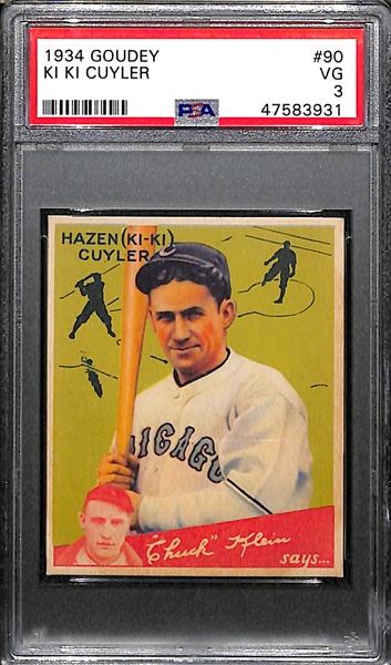 1934 Goudey Ki Ki Cuyler (HOF) High Number Card #90 Graded PSA 3