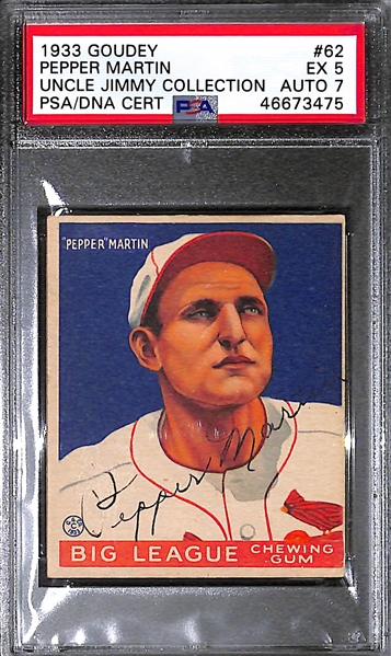 1933 Goudey Pepper Martin #62 PSA 5 (Autograph Grade 7) - Pop 2 - Highest Grade of Only 9 PSA Examples - (d. 1965)
