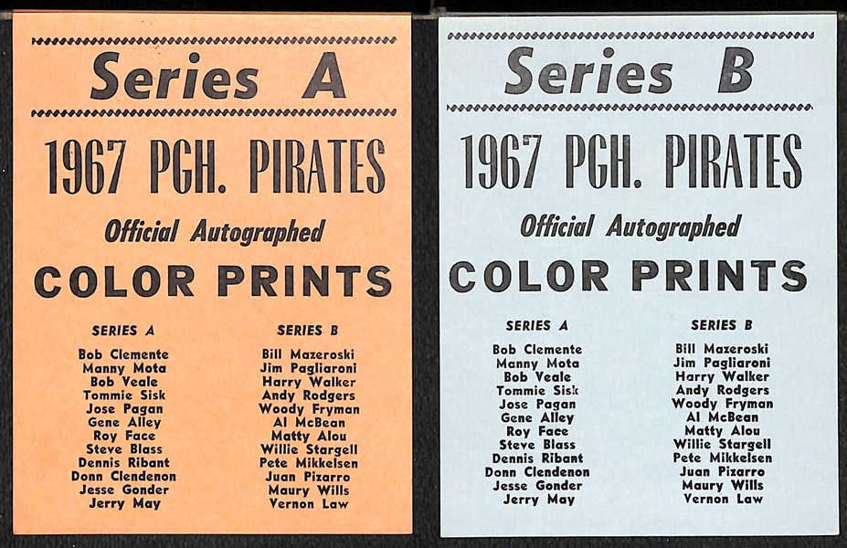 1967 Pirates Team Mini Photo Sets (Both Series A and Series B Complete Sets) w/ Clemente and Stargell  (24 total w. Both Checklists)