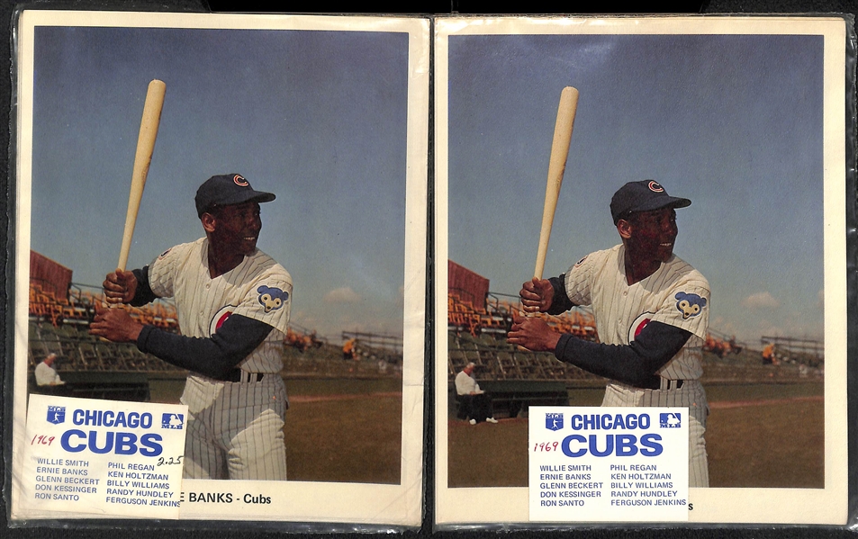 Lot of (12) Baseball Team Issued Photo Packs (Banks, Ford, +) w. (2) 1969 Cubs, 1973 Yankees, 1972 Yankees, (3) 1972 Mets, 1971 White Sox, (4) 1970 White Sox