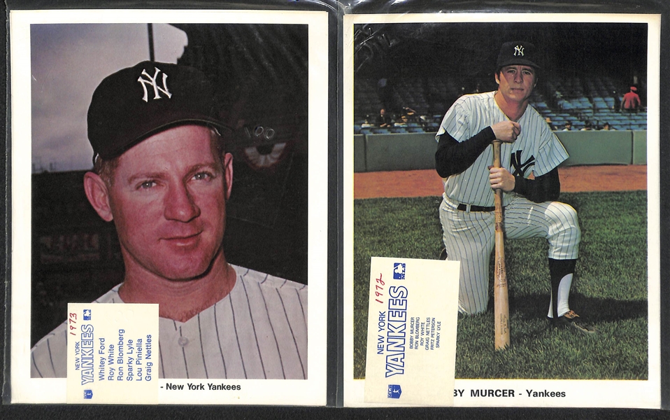 Lot of (12) Baseball Team Issued Photo Packs (Banks, Ford, +) w. (2) 1969 Cubs, 1973 Yankees, 1972 Yankees, (3) 1972 Mets, 1971 White Sox, (4) 1970 White Sox