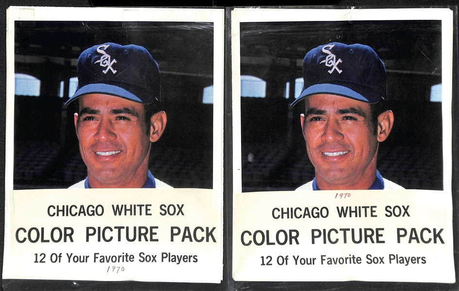 Lot of (12) Baseball Team Issued Photo Packs (Banks, Ford, +) w. (2) 1969 Cubs, 1973 Yankees, 1972 Yankees, (3) 1972 Mets, 1971 White Sox, (4) 1970 White Sox
