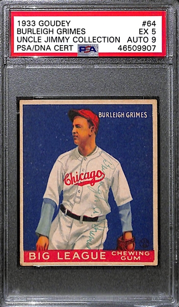 1933 Goudey Burleigh Grimes #64 PSA 5 (Autograph Grade 9) - Pop 1 - Highest Grade of Only 20 PSA Examples - (d.1985) 