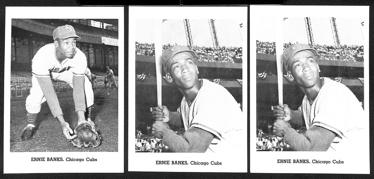 Lot of (9) 1950s-1960s Ernie Banks Jay Publishing 5x7 Picture Photo Cards