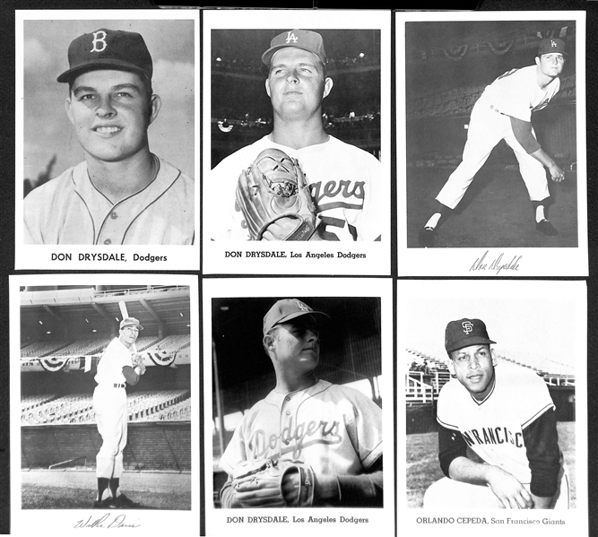 Over 220 1950s-60s Jay Publishing 5x7 Photo Cards w. Last Names C-E,  Inc. 11 Drysdale, Dickey, Campanella, 8 Cepeda, 8 Colavito