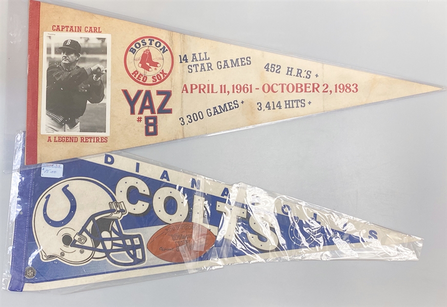 Lot of (19) Baseball & Football Pennants circa 1960-1980 w. 1960 Pittsburgh Pirates NL Champions Pennant