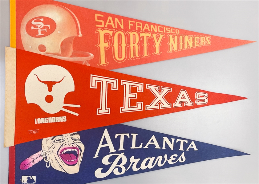 Lot of (19) Baseball & Football Pennants circa 1960-1980 w. 1960 Pittsburgh Pirates NL Champions Pennant