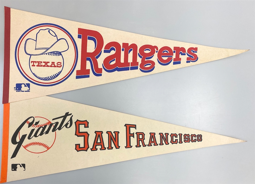 Lot of (19) Baseball & Football Pennants circa 1960-1980 w. 1960 Pittsburgh Pirates NL Champions Pennant