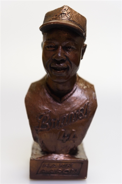 Lot of 235 Yellow HOF Plaque Cards and 1974 Genesis Productions Hank Aaron Bust in Original Box