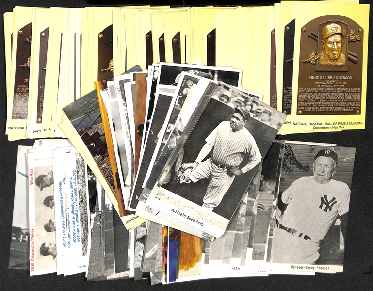 Over 250 Photo & Post Cards w. 130+ Player Postcards (1960s-1980s w. Mantle, Ruth, Gehrig) & 120+ Yellow HOF Plaque Cards
