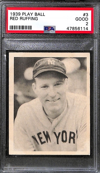 1940 Play Ball Joe DiMaggio PSA Graded Authentic (Altered/Trimmed) and 1939 Play Ball Red Ruffing Graded PSA 2