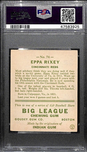 1933 Goudey Eppa Rixey #74 PSA 5 