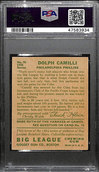 1934 Goudey Dolph Camilli #91 PSA 5.5 