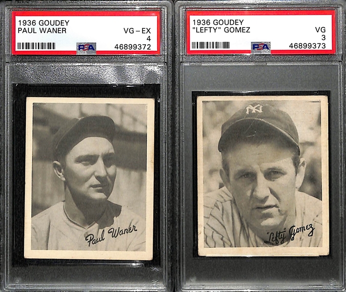 Lot of 2 - 1936 Goudey Paul Waner PSA 4 & 1936 Lefty Gomez PSA 3
