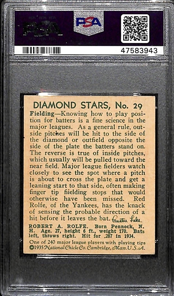 1935 Diamond Stars Robert Rolfe #29 PSA 5.5