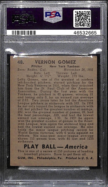1939 Play Ball Vernon Lefty Gomez #48 PSA 4.5